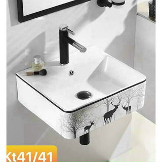Chậu lavabo treo tường hoa tiết phong cách