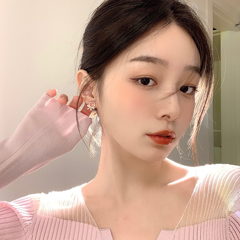 Bông tai khuyên tai Sunnybeautiful hình nơ opal nhỏ đính đa zircon tinh tế và cao cấp dành cho nữ