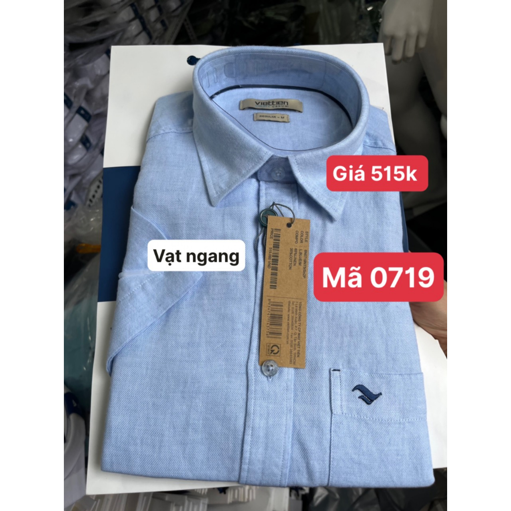 Áo sơ mi việt tiến ngắn tay giá 515k sale 275k Form regular -vạt ngang