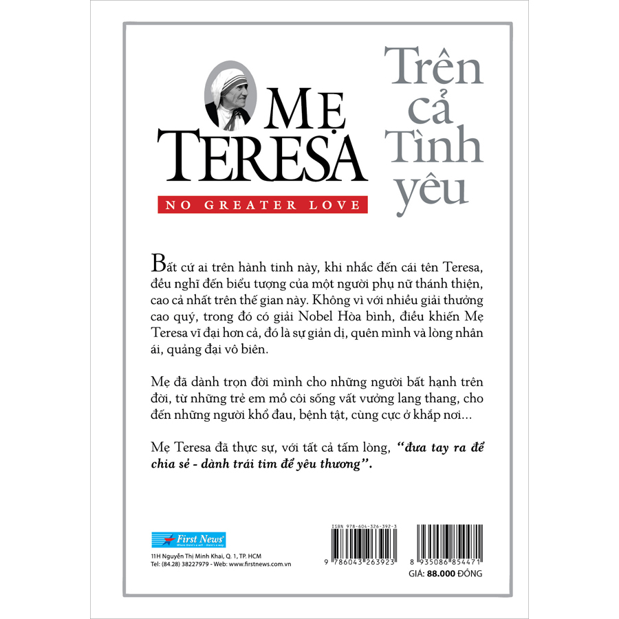 Sách Mẹ Teresa, Trên Cả Tình Yêu First News