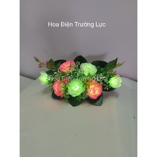 Hoa giả, hoa trang trí bàn thờ, bát hoa hồng có điện để bàn khách 7 bông