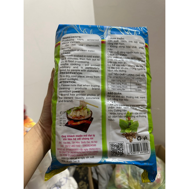 Miến Dong Riềng Cường Vân Gói 500g Loại 1