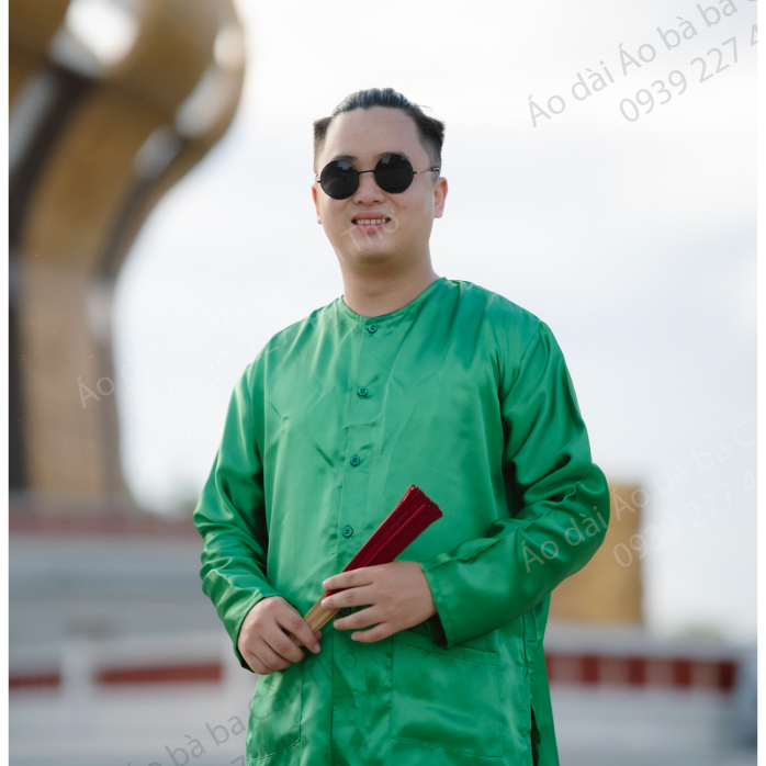 BIGSIZE Phối áo phi xanh lá + Quần phi đen - Bộ bà ba Bigsize- may sỉ bà ba toàn quốc - May bộ bà ba theo yêu cầu