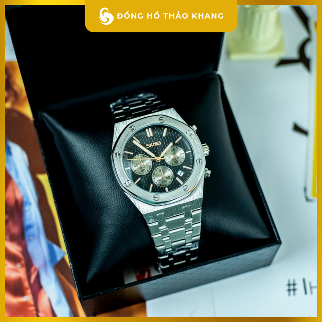 Đồng hồ nam Skmei 6 kim - Thiết Kế dây thép không gỉ, mặt kính Sapphire cao cấp - Chống Nước 3ATM