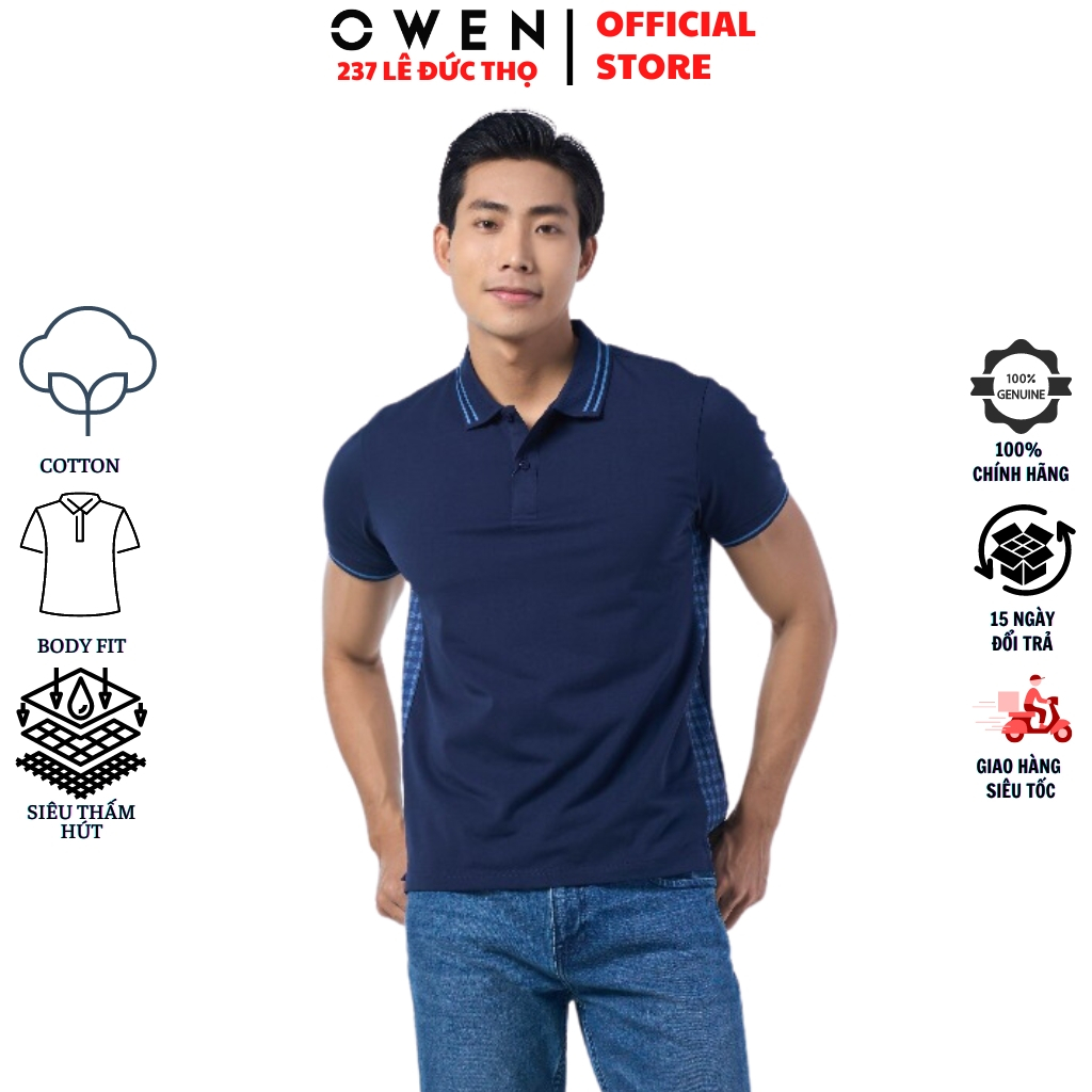 Áo thun cổ bẻ Owen APV231378 polo nam công sở dáng body fit trẻ trung màu navy chất cotton cao cấp mềm mát