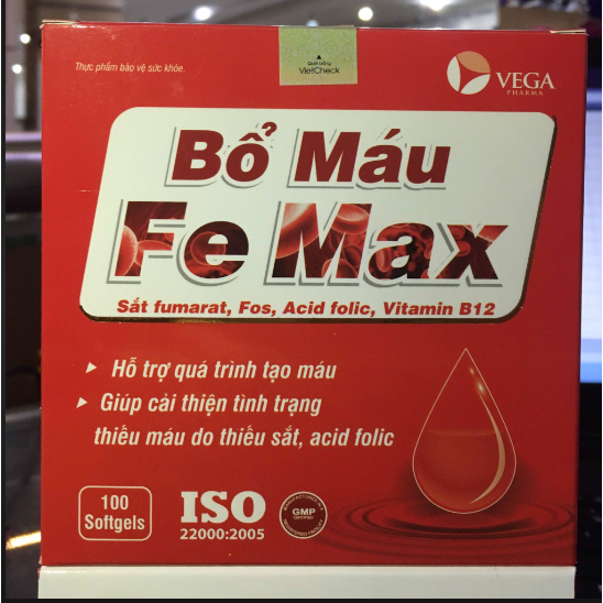 Bổ Máu FE MAX bổ sung sắt và acid folic, giảm thiếu máu do thiếu sắt, hỗ trợ quá trình tạo máu,