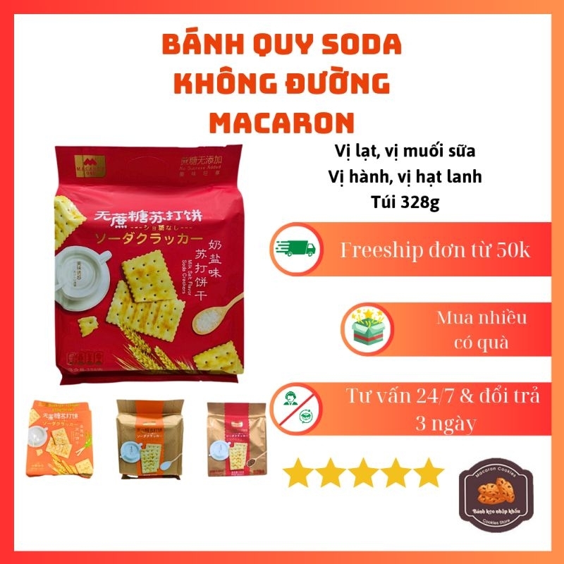 Bánh quy soda không đường Macaron túi 328g dành cho người ăn kiêng, tiểu đường