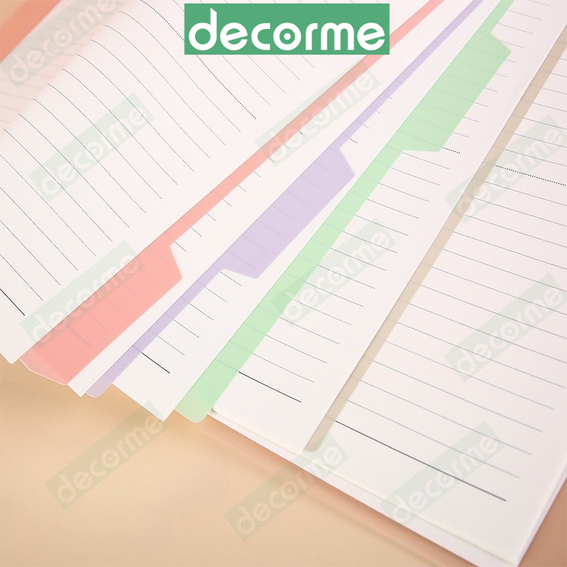 Tab phân trang Decorme set 4 tấm tab chia trang 4 màu pastel A5 B5 A4 20 26 30 lỗ bìa phân trang sổ còng nhiều màu