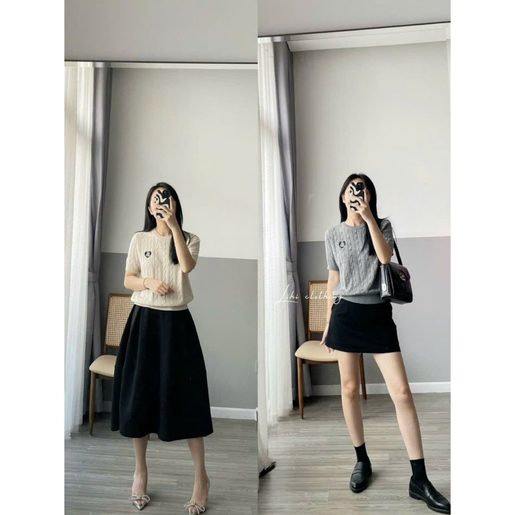 Áo len cộc tay thêu trái tim hàng QCL1