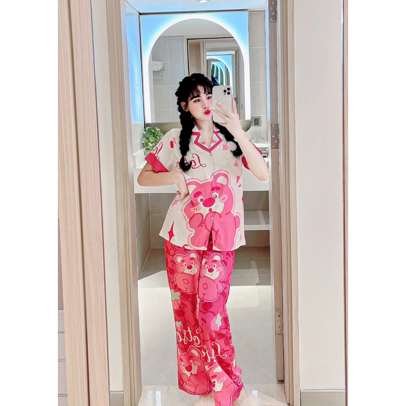 PYJAMA TAY NGẮN QUẦN DÀI LỤA XƯỚC THIẾT KẾ PYJAMA BẬN NHÀ