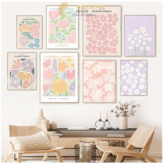 Bộ 5 L1024 Tranh Đơn Hoa Matisse Minimalism Tối Giản Tên Thành Phố Dễ Thương Màu Hồng Vàng Xanh Tím Pastel Decor Phòn