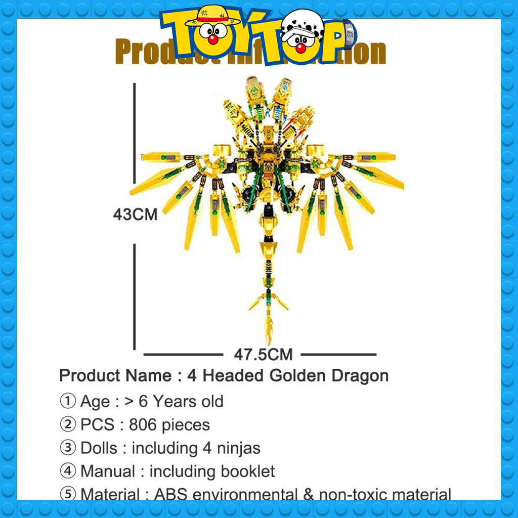 Đồ chơi mô hình lắp ráp Rồng vàng ninja huyền thoại bốn đầu xếp hình LY 68207