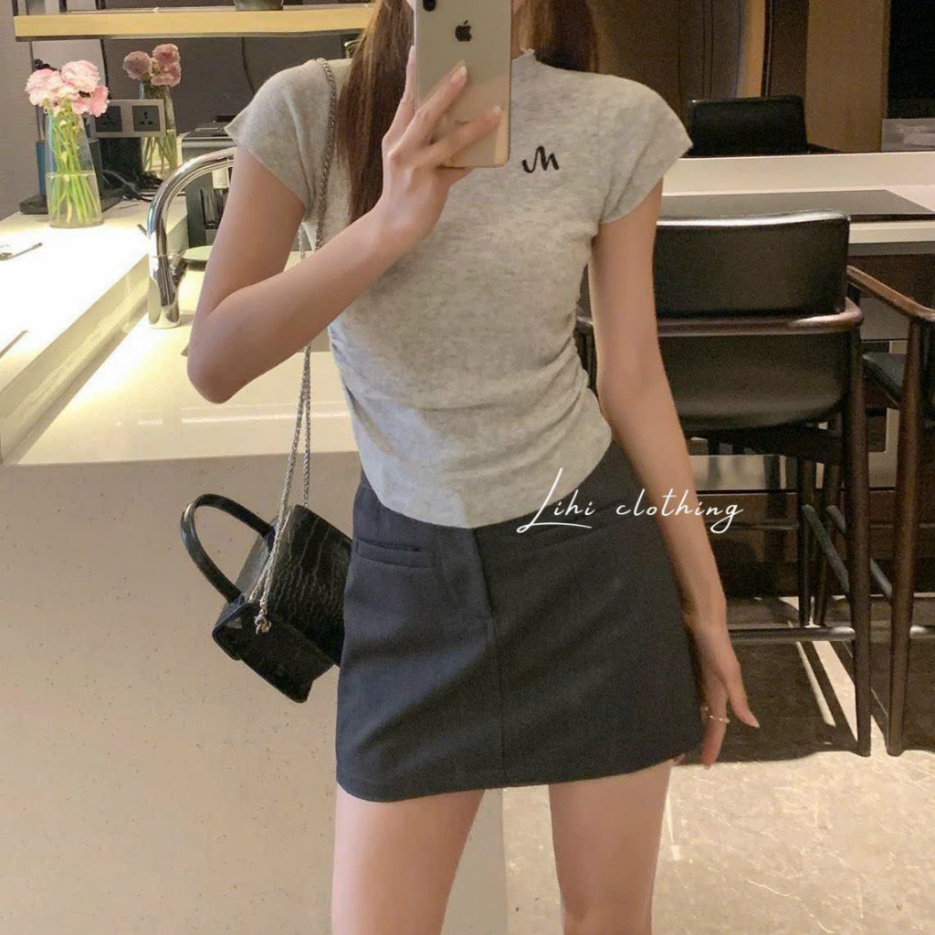 Áo cổ cao len tăm  dúm sườn hàng QCL1