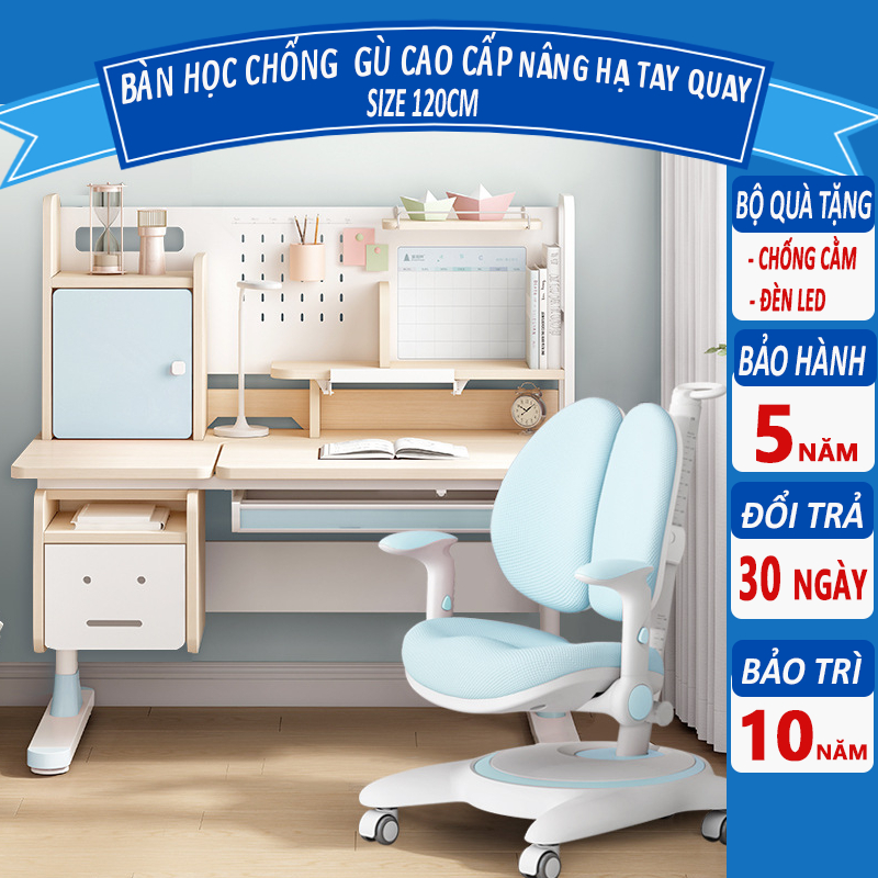 Bàn học cho bé cao cấp S03 kệ sách thông minh gỗ cao cấp