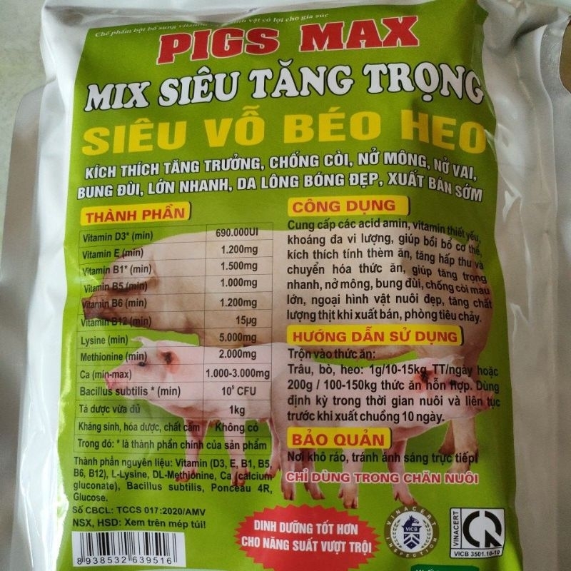 Siêu vỗ béo heo/ tăng tốc heo 1kg mix siêu tăng trọng.
