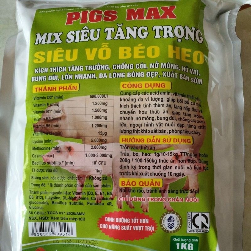 Siêu vỗ béo heo/ tăng tốc heo 1kg mix siêu tăng trọng.