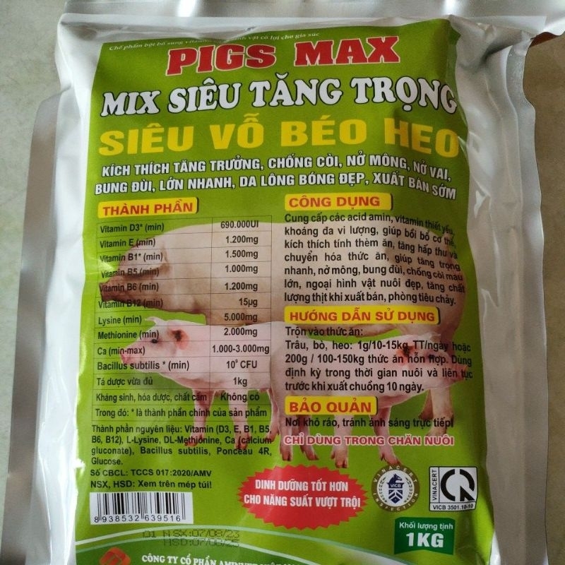 Siêu vỗ béo heo/ tăng tốc heo 1kg mix siêu tăng trọng.