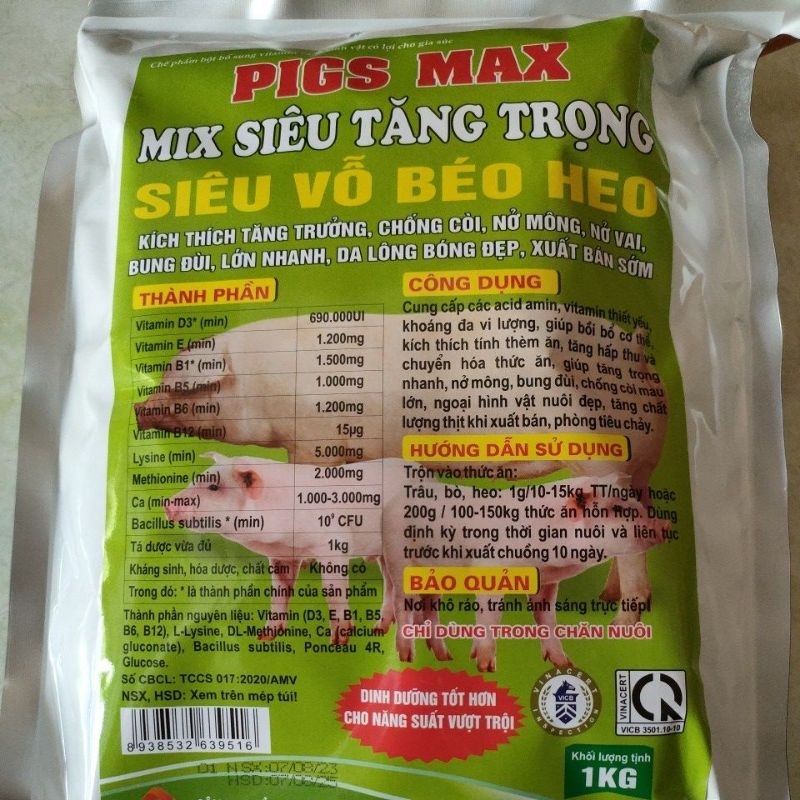 Siêu vỗ béo heo/ tăng tốc heo 1kg mix siêu tăng trọng.