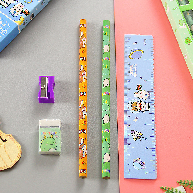 Set hộp dụng cụ học tập 5 món có quai xách dễ thương, quà tặng học sinh, quà tặng cho các bé
