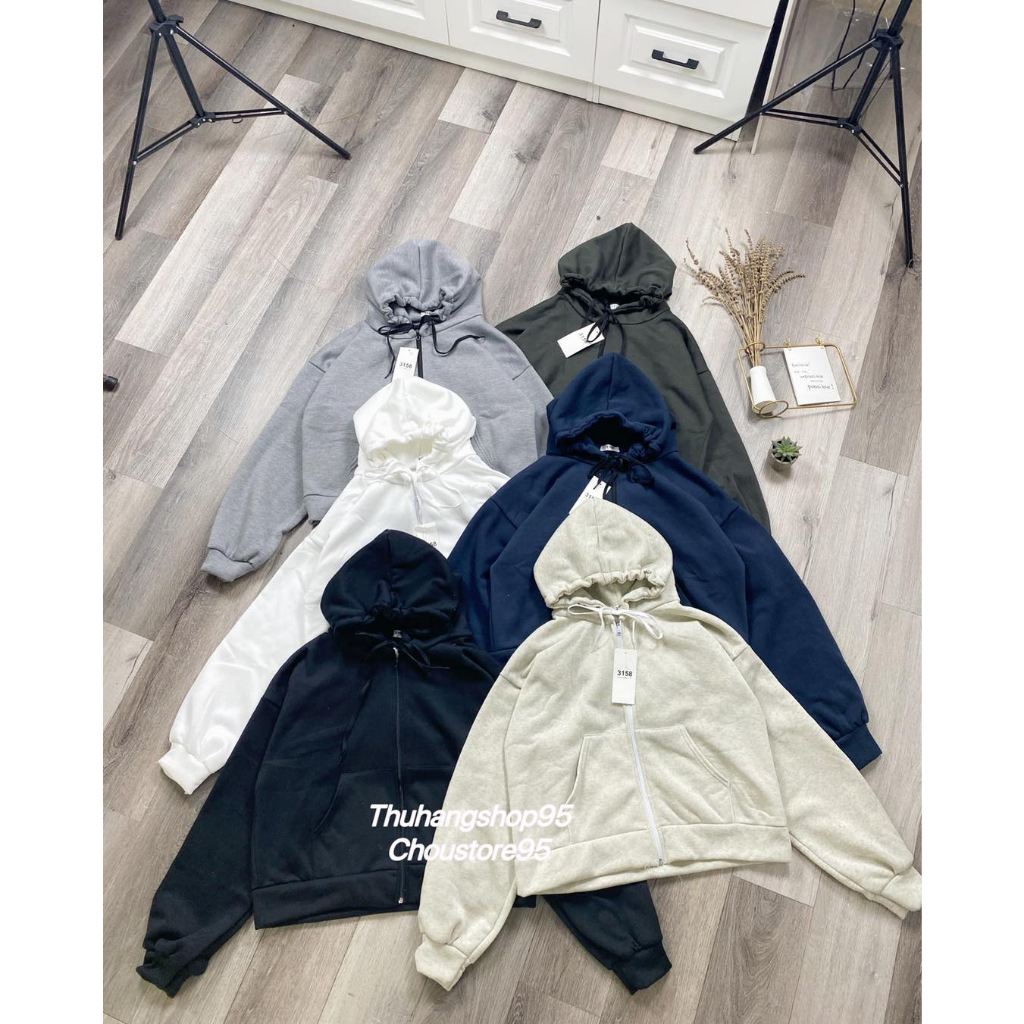 Áo Khoác Hoodie Zip Trơn, Áo Khoác Nỉ Croptop Dây Kéo nhiều màu form rộng unsiex tay bồng