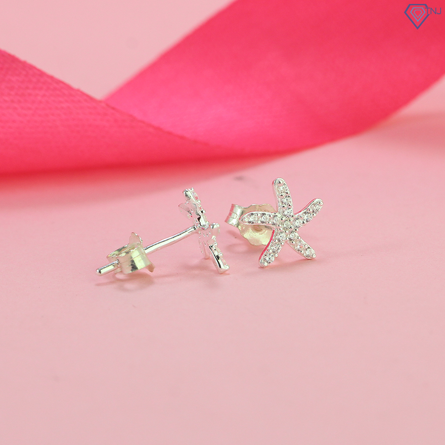 Khuyên tai bạc 925 nữ đính đá cao cấp TNJ JEWELRY, bông tai bạc hình sao biển cá tính BTN0235 - Trang Sức TNJ