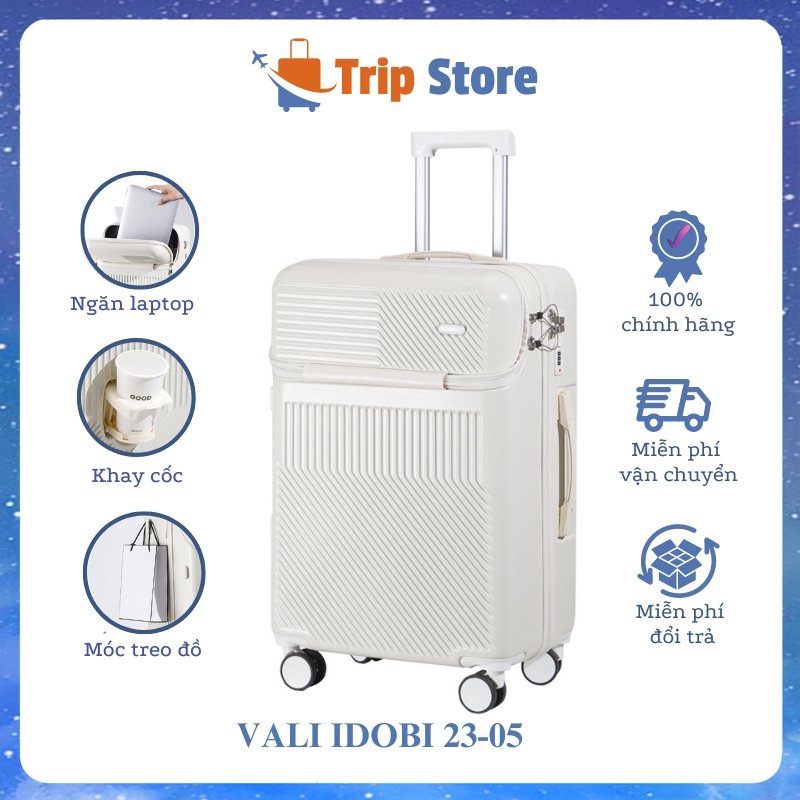 Vali du lịch size 20 inch Idibi 23-05, Vali kéo thời trang có ngăn đựng laptop và khay cốc