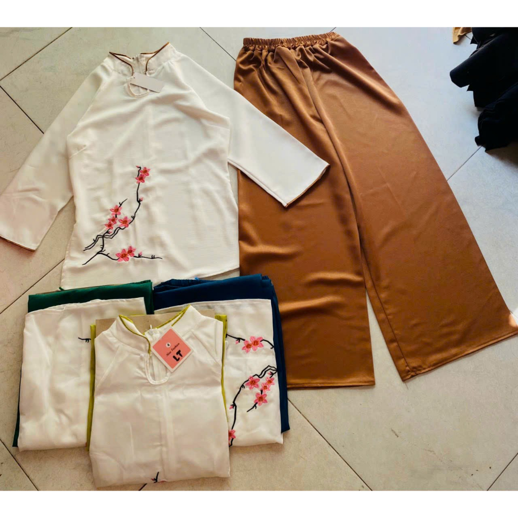 Bộ Đồ Lam Đi Chùa,Pháp Phục đi Lễ Nguyên Set bộ bà ba cổ tàu hoa đào chất tuyết nhung cao cấp