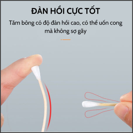 Tăm bông ngoáy tai,100 bông ráy tai thân gỗ khử trùng 2 đầu thân thiện với môi trường