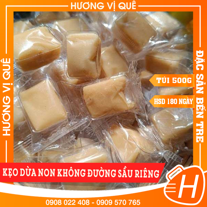 Kẹo Dừa Non Không Đường Sầu Riêng - Túi 500g - Đặc Sản Bến Tre