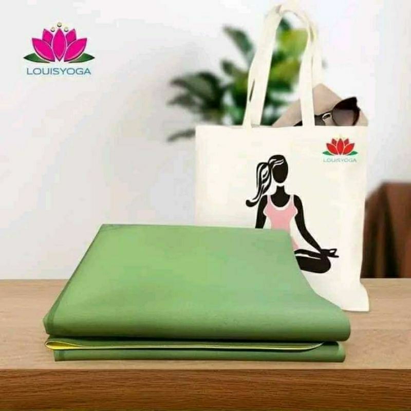 Thảm yoga du lịch louis yoga, khăn trải thảm 2 trong 1 cao cấp chống trơn trượt tặng kèm túi