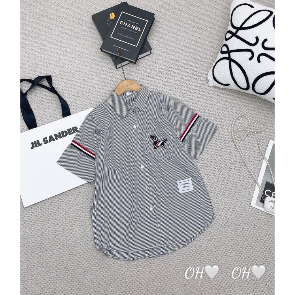 Áo Sơ Mi Thom Kẻ Sọc Tay Thêu Túi Ngực - Áo Sơ Mi Cộc Tay Đi Học