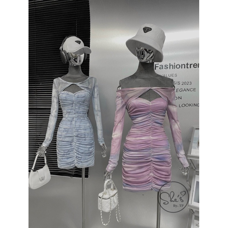 Váy body lưới loang xoắn ngực