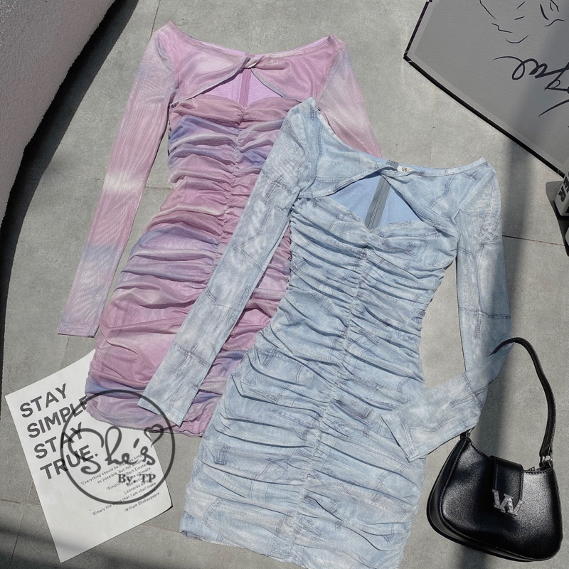 Váy body lưới loang xoắn ngực