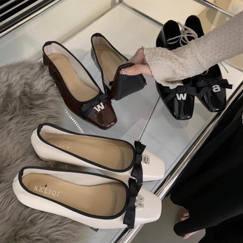 Giày bệt mũi vuông da mềm có ba màu - Bunny Shoes (M386)
