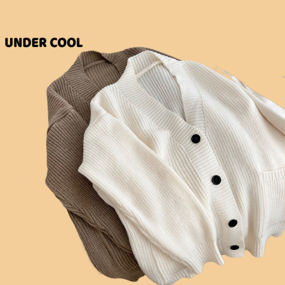 Áo cardigan khoác ngoài dáng dài len dày dặn UNDERCOOL Dáng Rộng Cổ Chữ v phong cách hàn quốc mầu trắng nâu