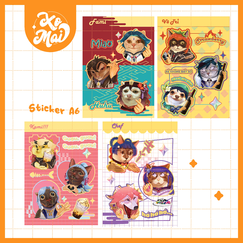 Sticker/ Hình dán meomeo GENSHIN IMPACT A6 ngộ nghĩnh ⭐ [ Xô Mai ]