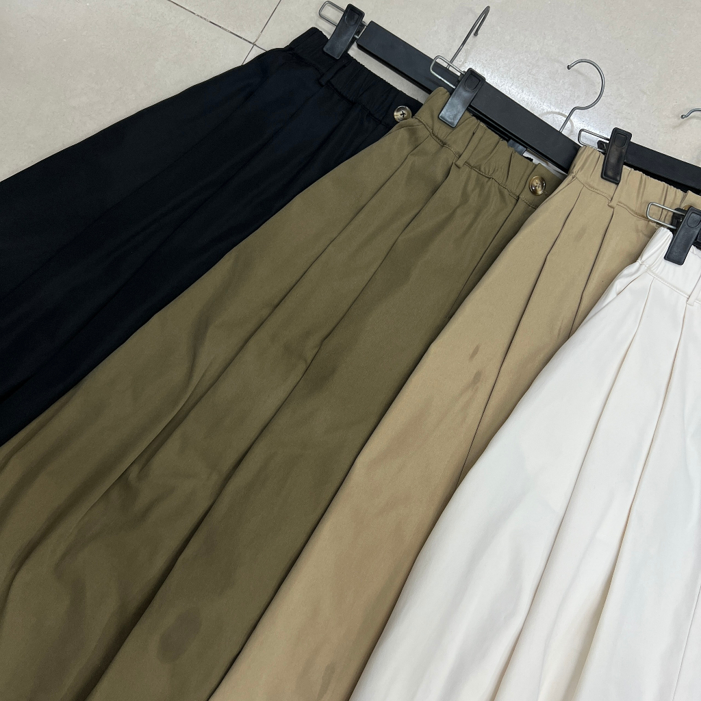 Chân váy thô xòe xếp ly dáng dài