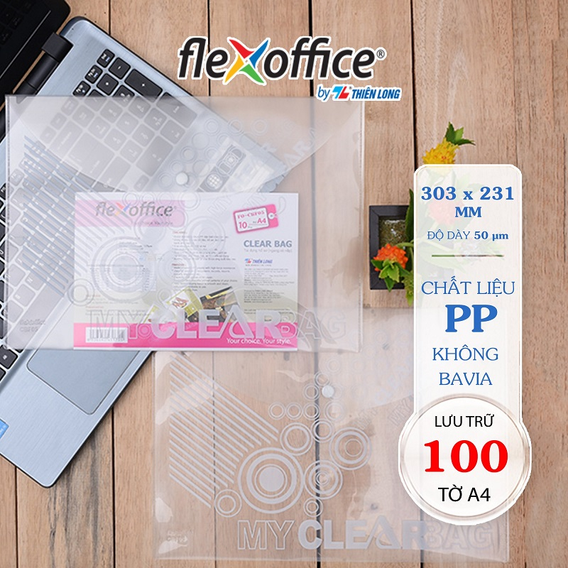 Bìa nút Clearbag khổ A4 / F4 Flexoffice / Túi cúc Thiên Long