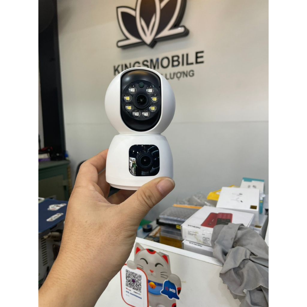 Camera Quay Quét Trong Nhà 2 Mắt Cam Xem 2 Góc Khác Nhau Trên Cùng 1 Màn Hình 5.0MP - KMB