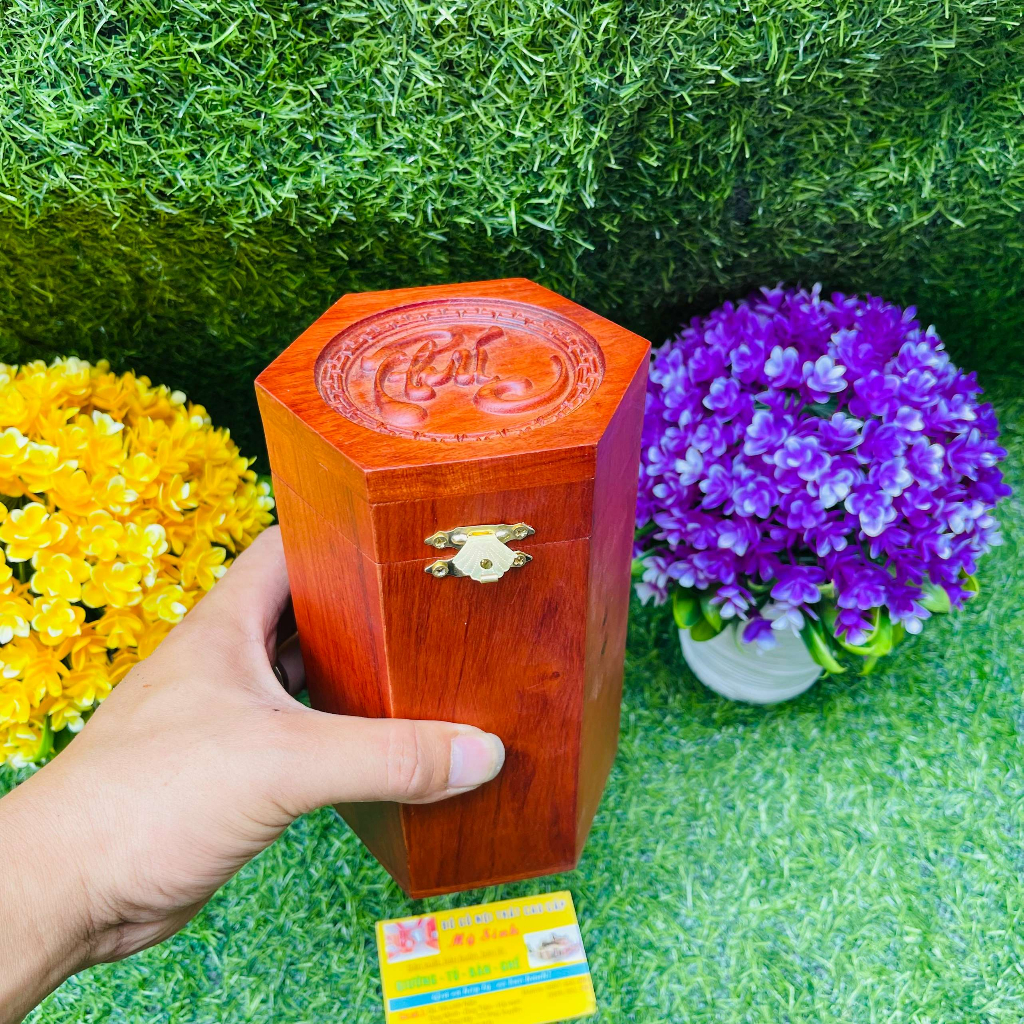 Đồ gỗ nội thất VIỆT ANH lọ đựng chè trà lục giác gỗ hương Đỏ để bàn ăn, Đồ mỹ nghệ mini hộp hũ ống đựng chè phòng khách