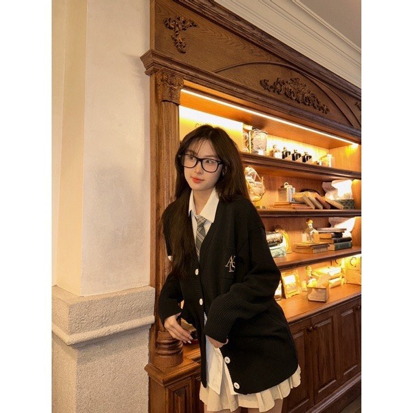 Áo Khoác Cardigan 𝐀𝐓𝐘𝐒® Len Đen Form Rộng Unisex Nam Nữ