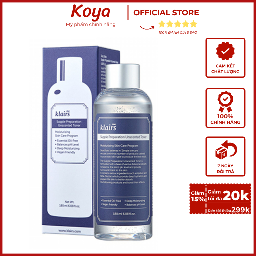 Nước Hoa Hồng Dear Klairs 180ml CHÍNH HÃNG Không Mùi Dưỡng Ẩm Và Làm Mềm Da Hongspa.official | BigBuy360 - bigbuy360.vn