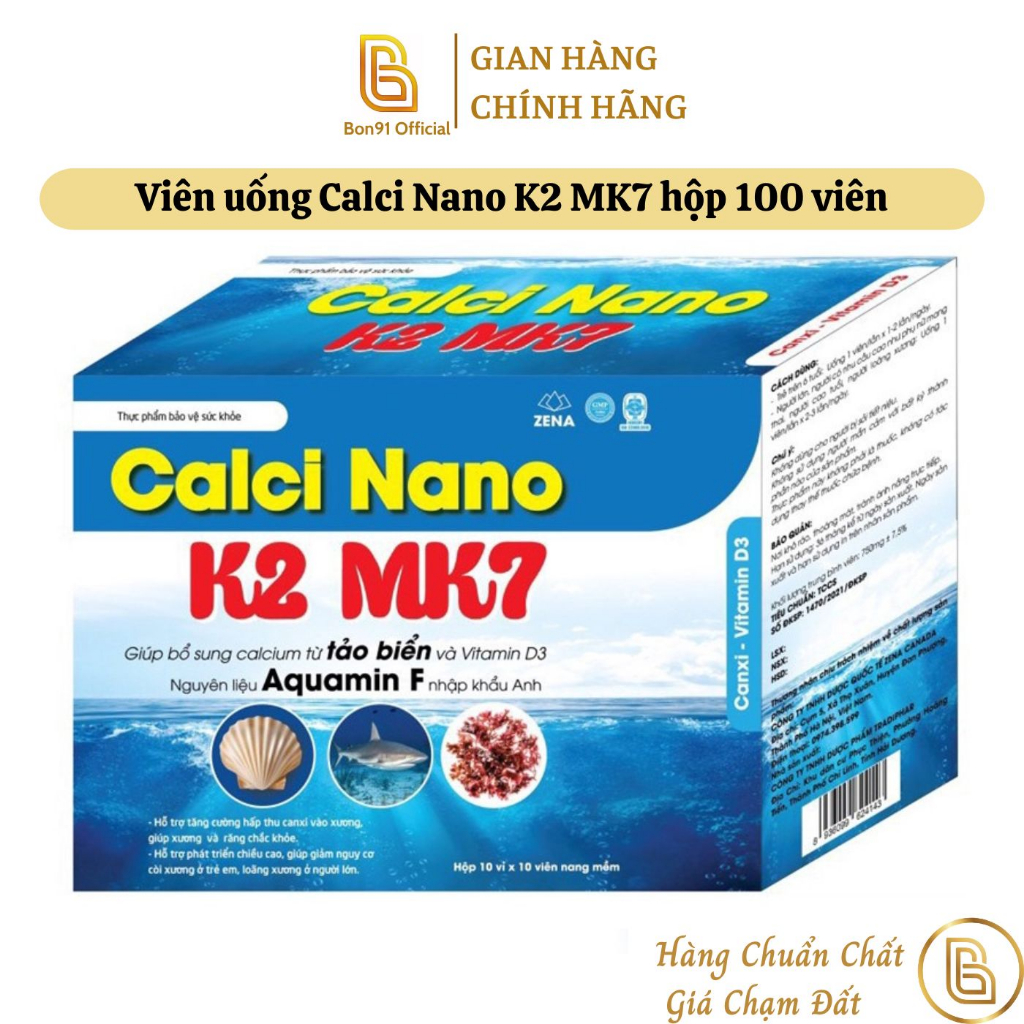 Viên uống Calci Nano K2 MK7 hộp 100 viên giúp bổ sung canxi cho xương chắc khỏe