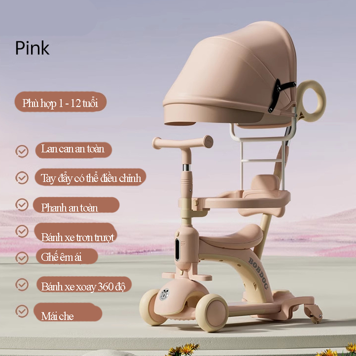 Xe scooter  chòi chân cho bé cỡ lớn, có thể điều chỉnh hướng, có ô che nắng