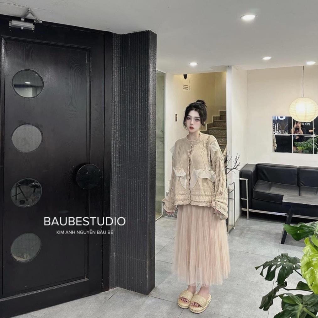 Áo khoác len cardigan phối bèo2 hàng QC