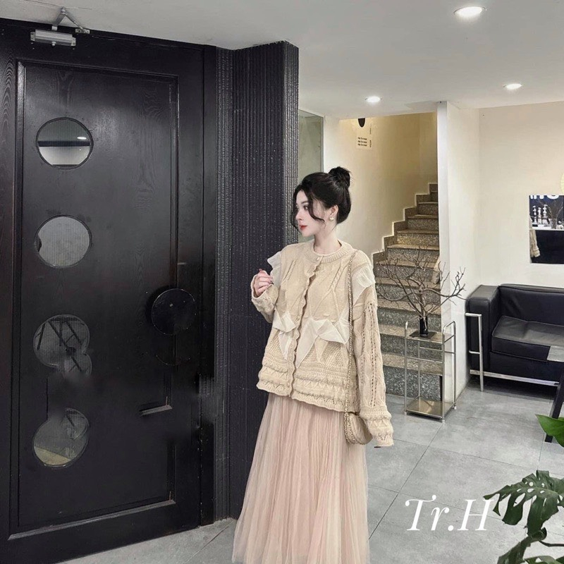 Áo khoác len cardigan phối bèo2 hàng QC