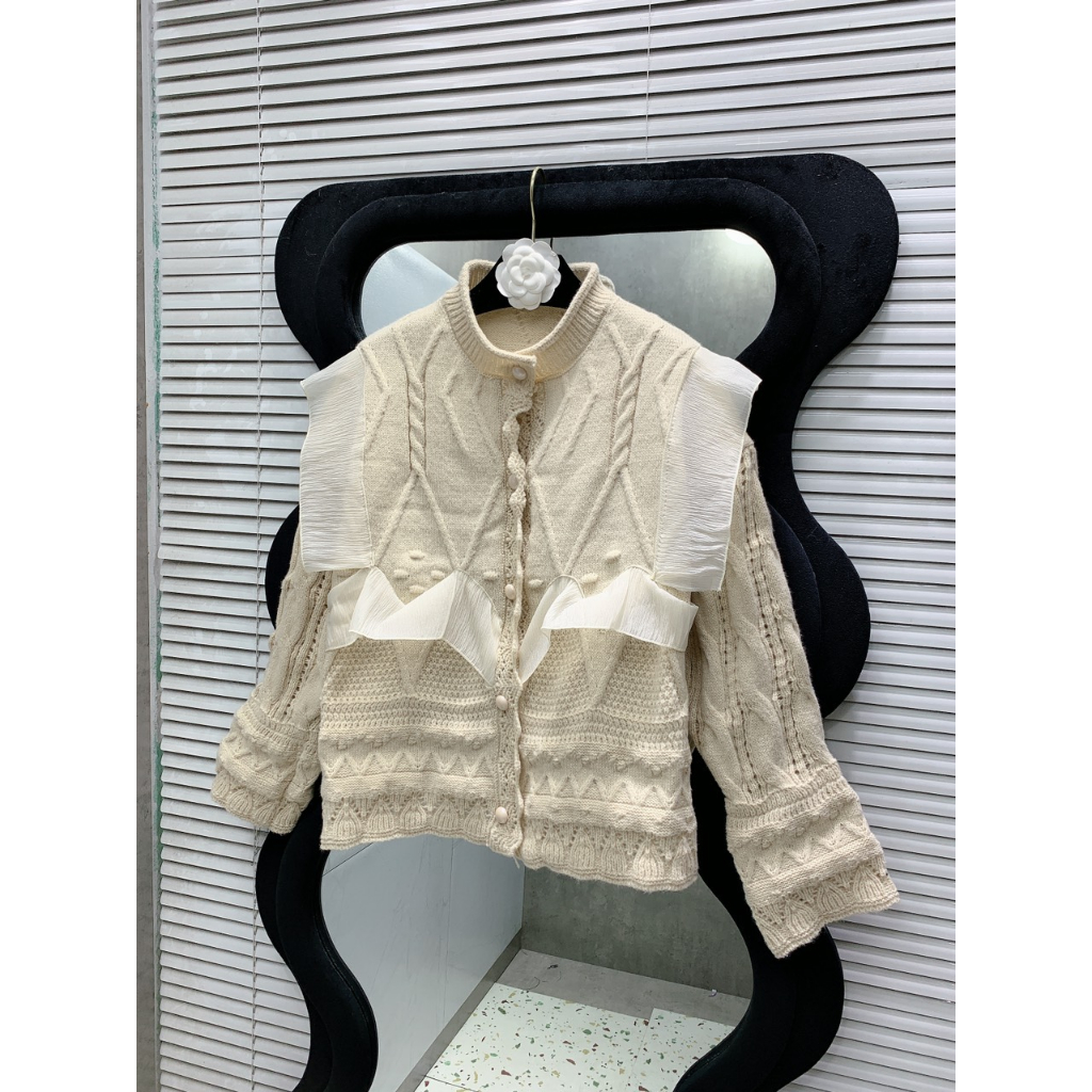 Áo khoác len cardigan phối bèo2 hàng QC