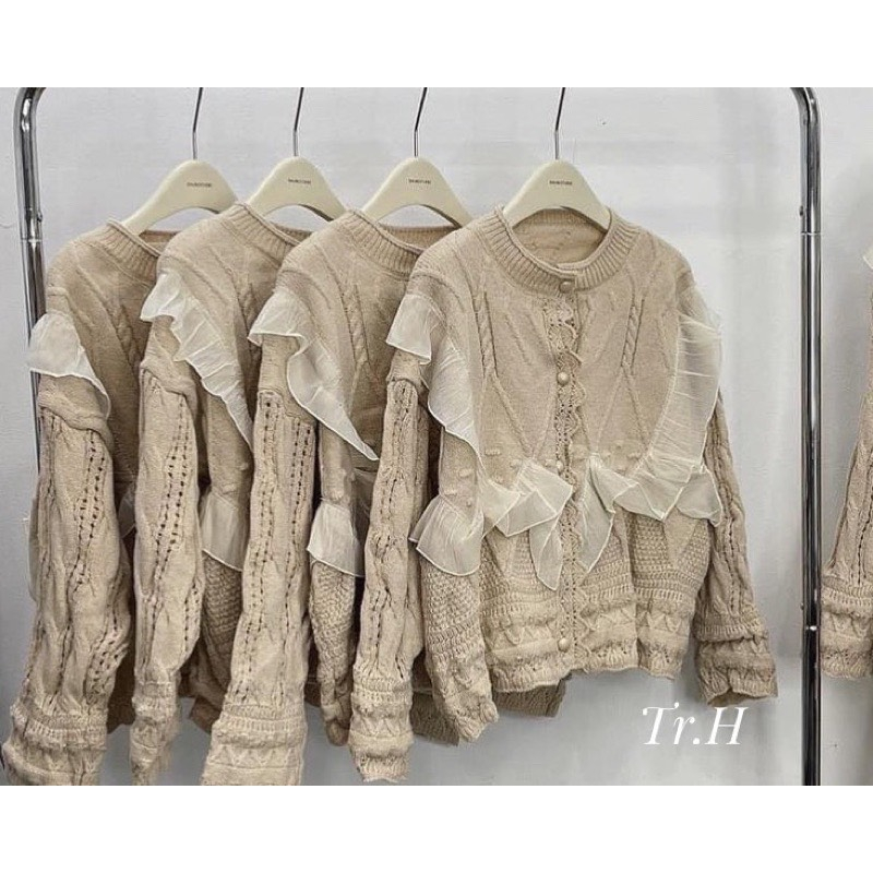 Áo khoác len cardigan phối bèo2 hàng QC