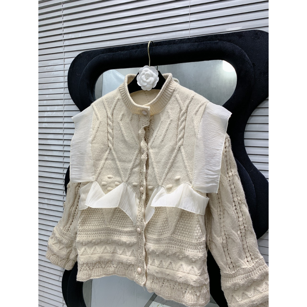 Áo khoác len cardigan phối bèo2 hàng QC