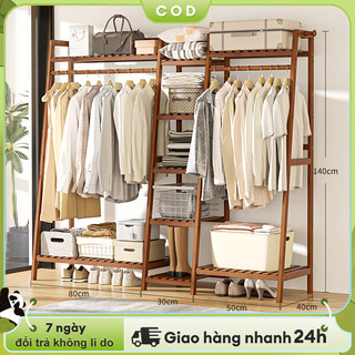 Woodland Tủ Treo Quần Áo Gỗ Thông,màu gỗtối Kệ Gỗ Tre Nhiều Tầng Có Chỗ Để Đồ Vừa Tiện Vừa Đẹp